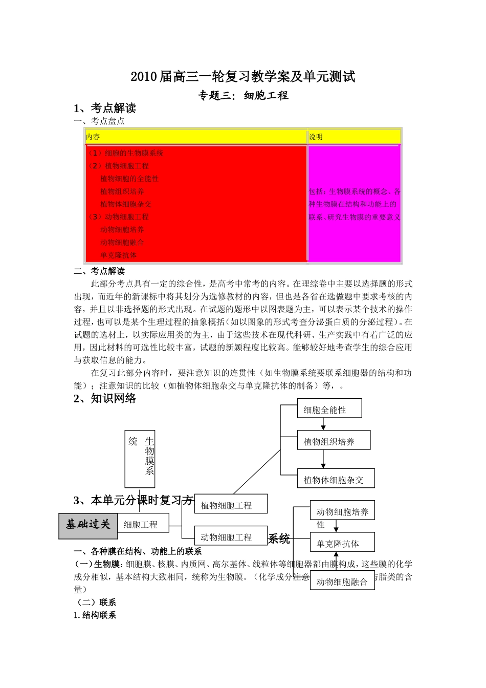 2010届高三生物一轮复习教学案及单元测试3_第1页