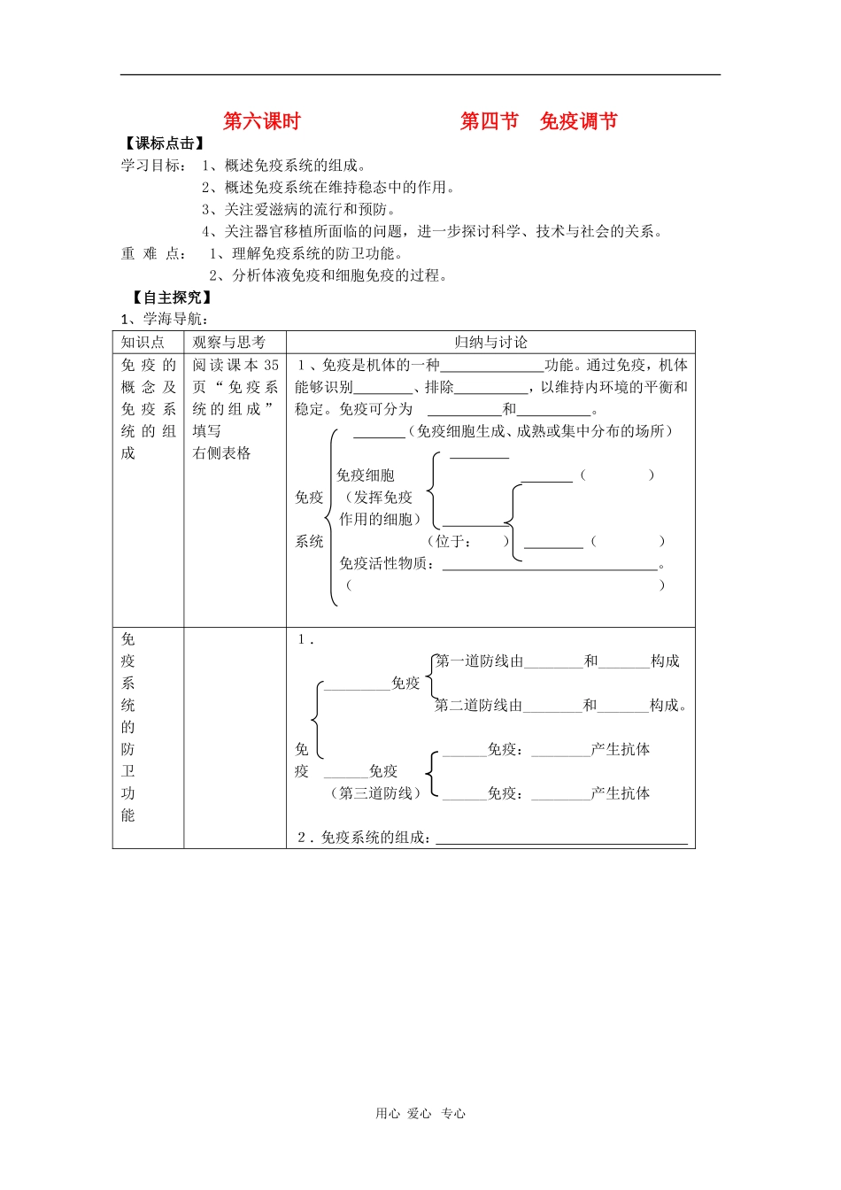 2010届高三生物学案汇编：免疫调节（新人教版必修3）_第1页