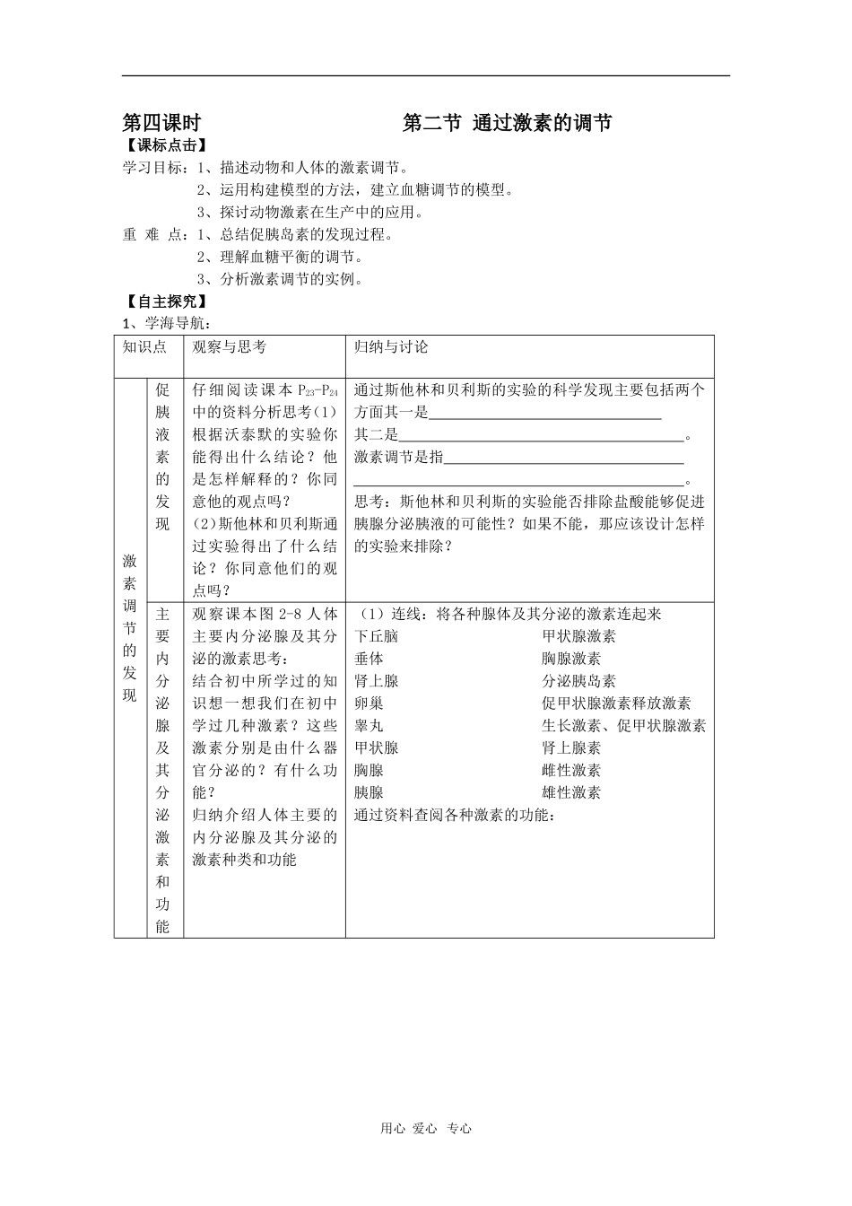 2010届高三生物学案汇编：通过激素的调节（新人教版必修3）_第1页