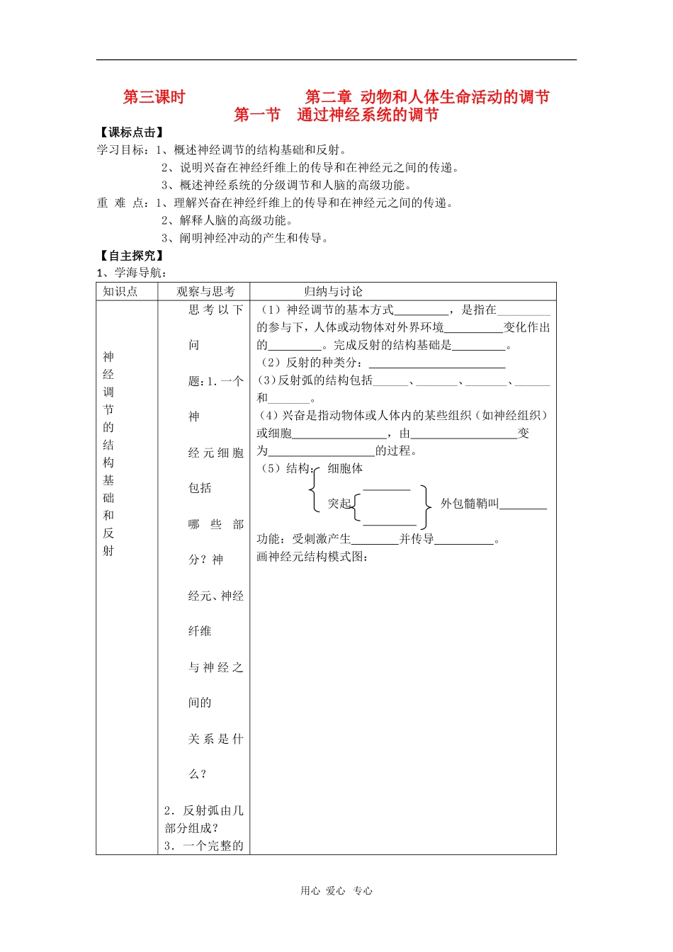 2010届高三生物学案汇编：通过神经系统的调节（新人教版必修3）_第1页