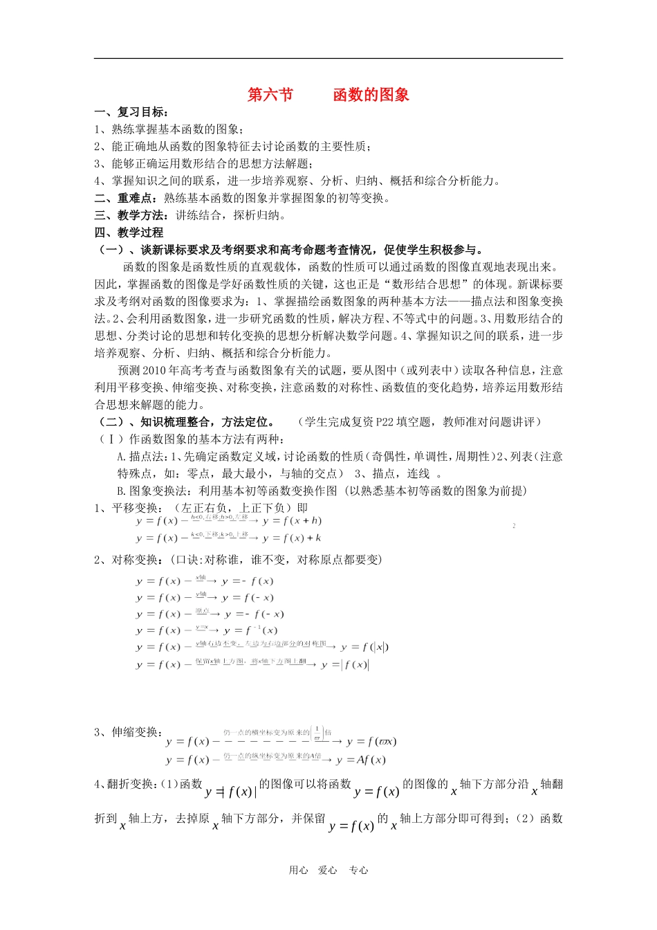 2010届高三数学高考考前复习：函数的图象教案_第1页