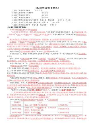 2025年一级建造师建设工程项目管理重要知识点