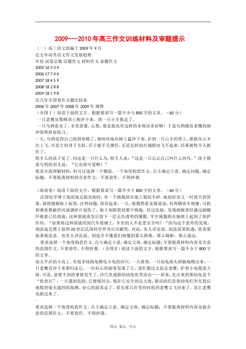 2010届高三语文作文训练材料及审题提示素材_第1页