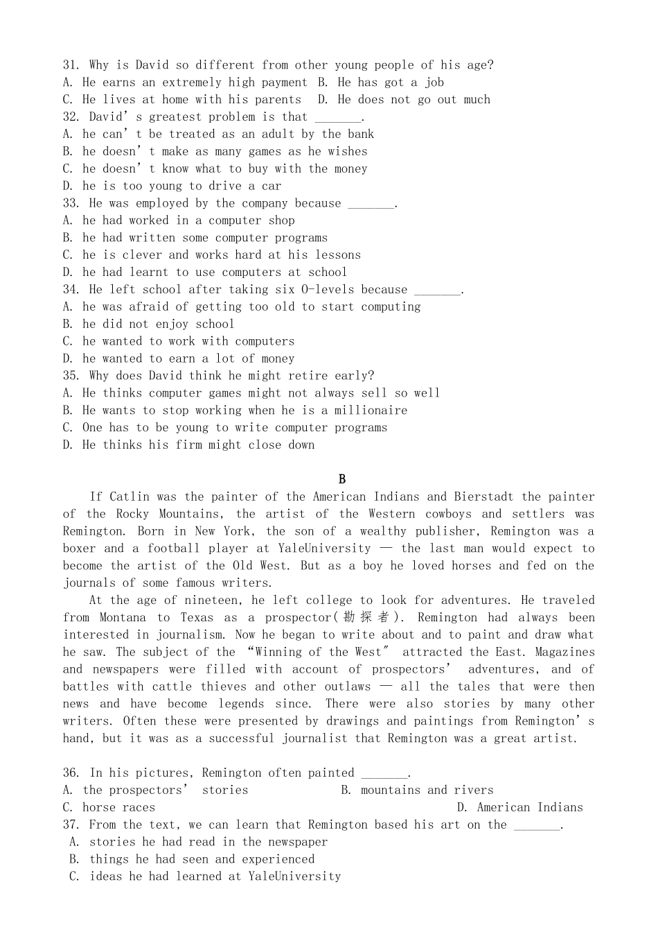 2025年体育单招英语模拟试题_第3页