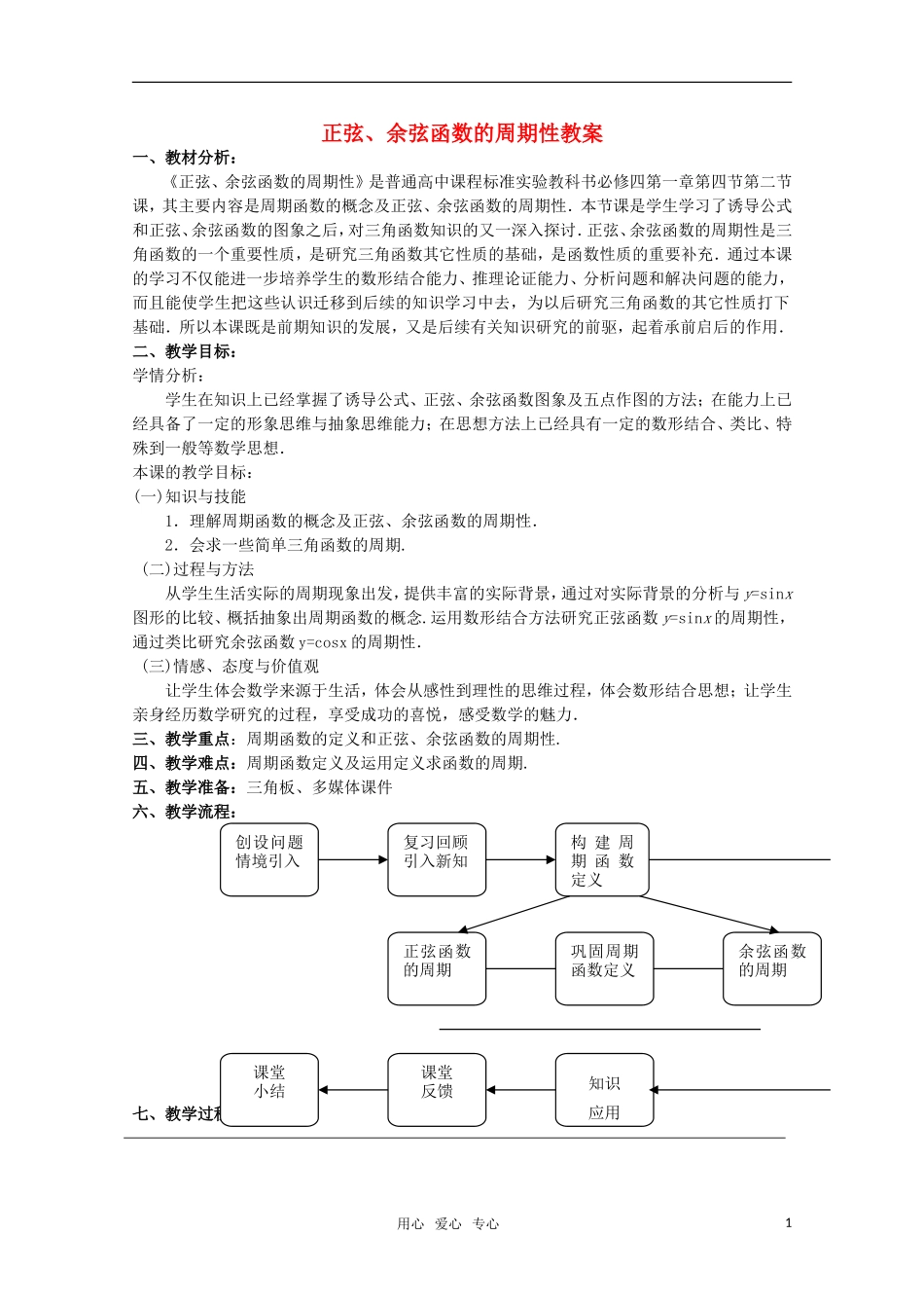 2010年第五届卡西欧杯全国高中青年教师优秀课观摩与评比活动《正弦、余弦函数的周期性》教案_第1页