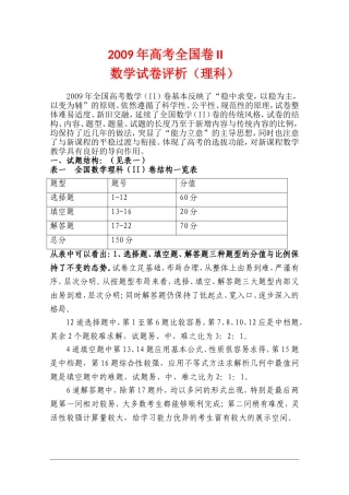 2010年甘肃高考研讨会：2009年高考全国卷II数学试卷评析（理科）