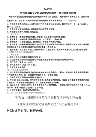 2025年医院住院医师规范化培训带教老师和责任制导师考核细则附8套考核表格