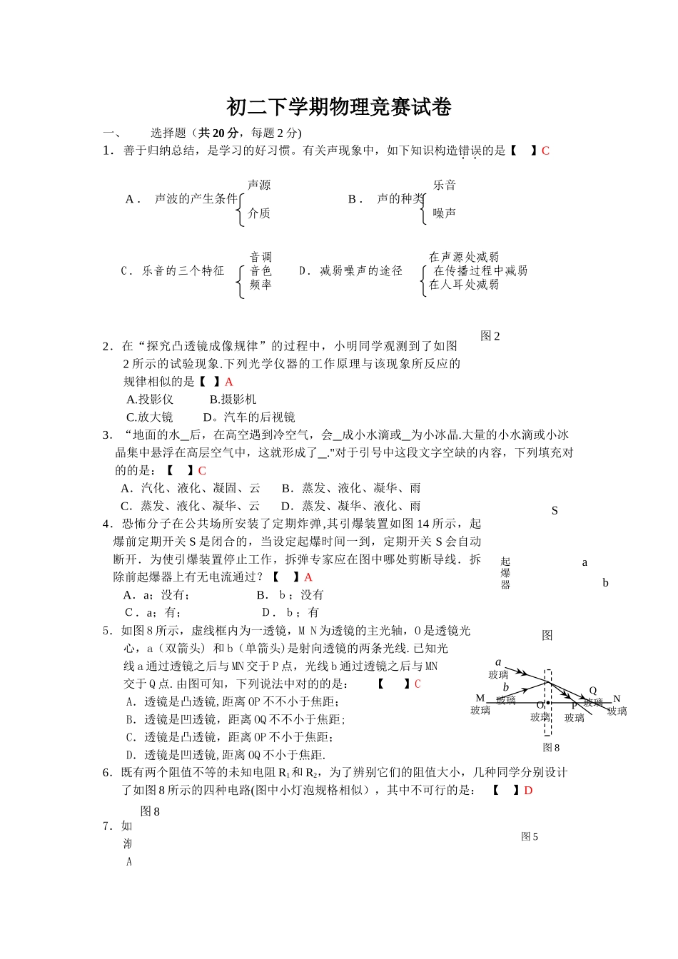 2025年初二下学期物理竞赛试卷_第1页