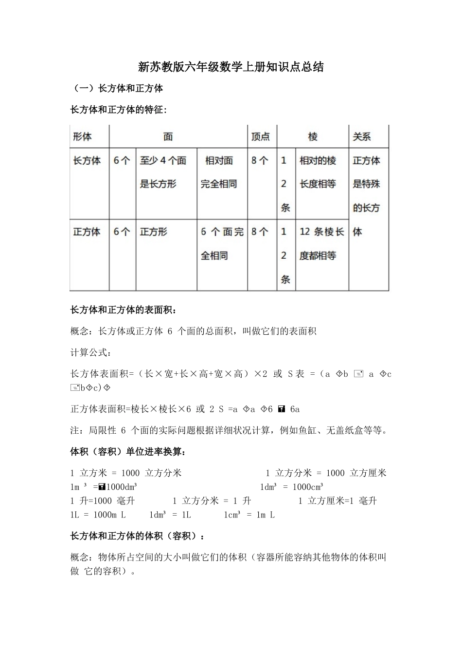 2025年苏教版六年级上册数学知识点_第1页