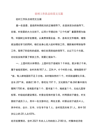 驻村工作队小结范本五篇