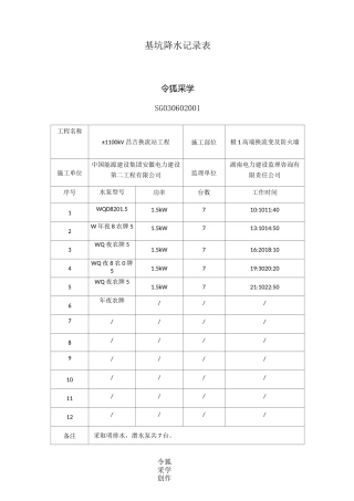 基坑降水记录表