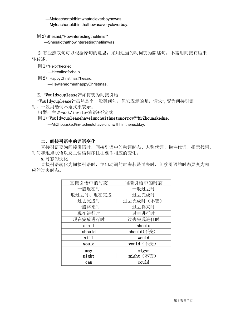 初二英语直接引语变间接引语一对一教案_第3页