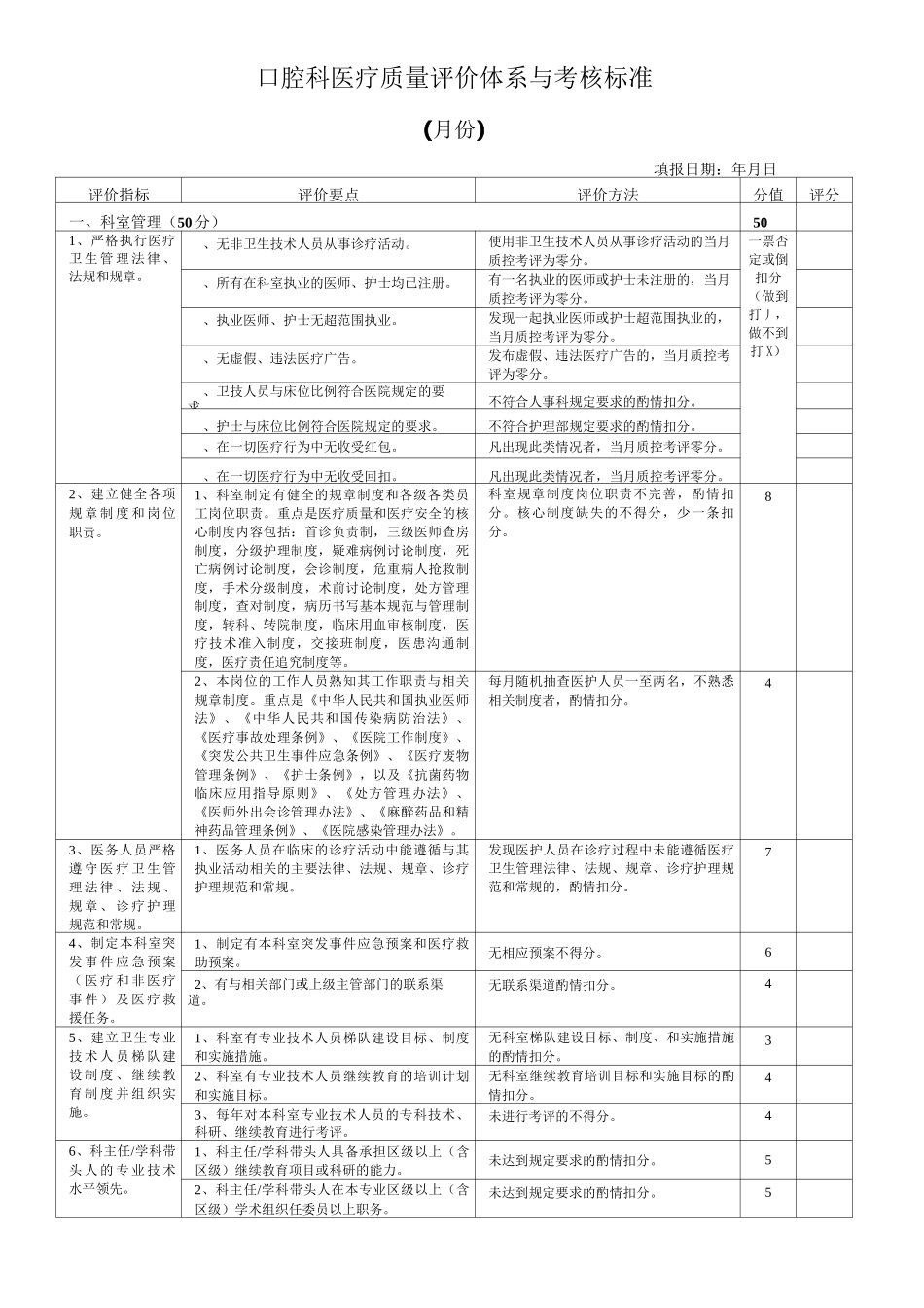 口腔科医疗质量评价体系与考核标准 (2)_第1页