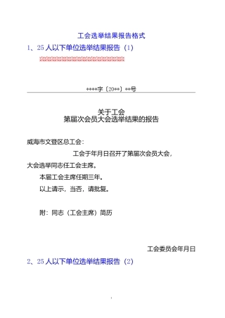 工会选举结果报告格式