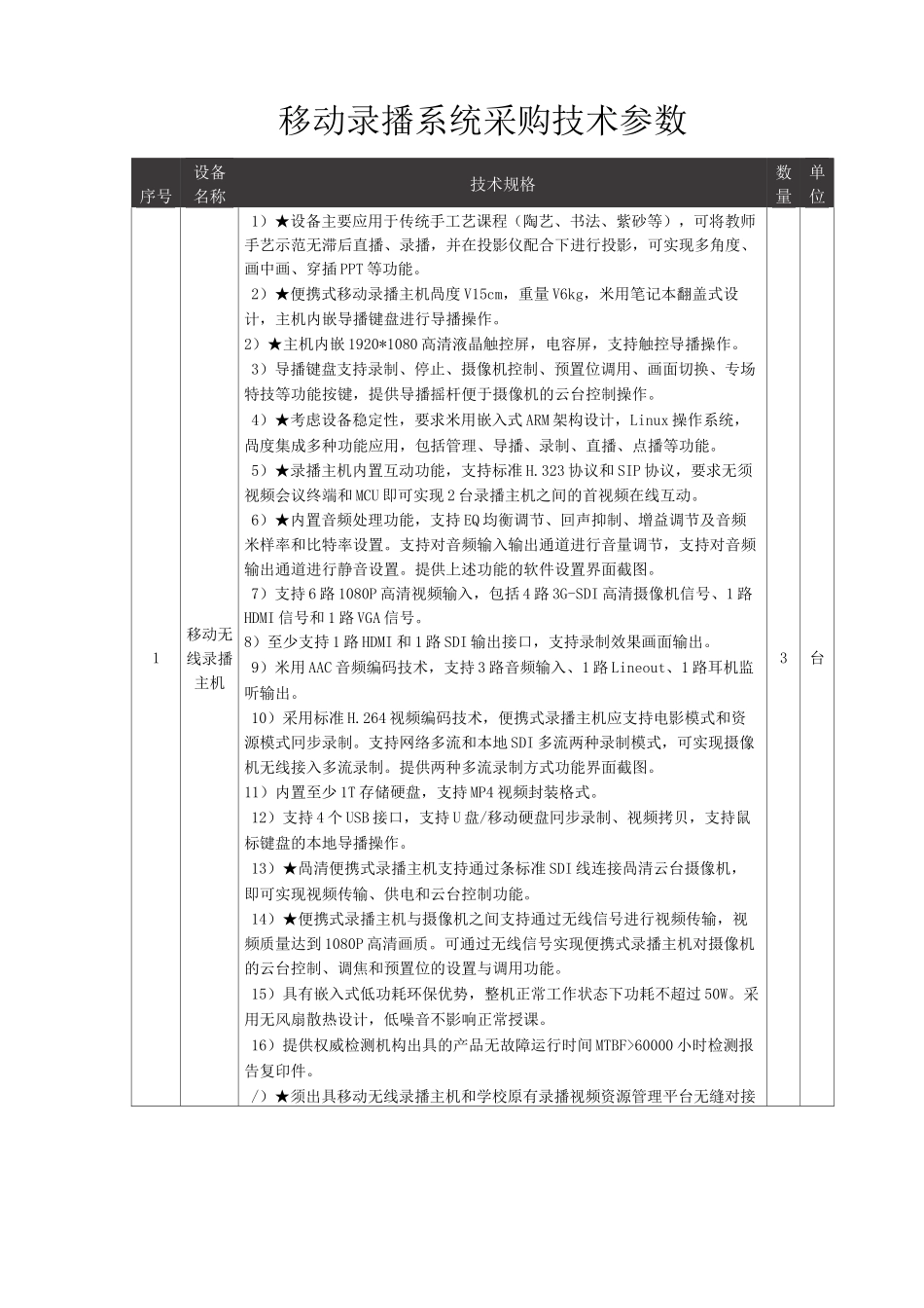 移动录播系统采购技术参数_第1页