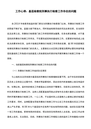 工作心得：基层检察院刑事执行检察工作存在的问题