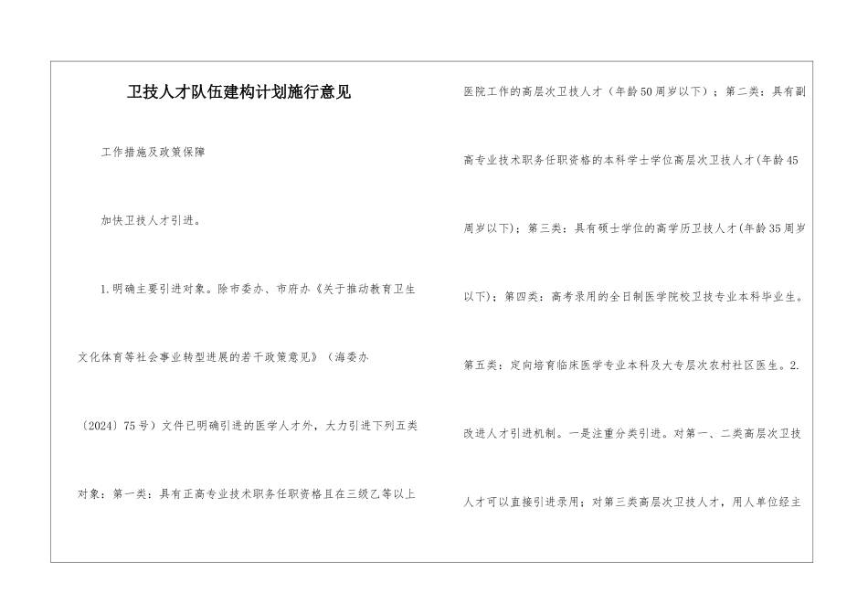 卫技人才队伍建构计划施行意见_第1页