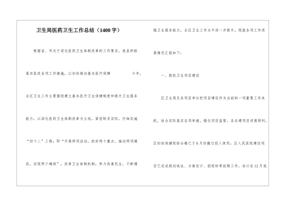 卫生局医药卫生工作总结_第1页