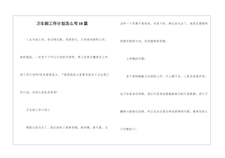 卫生部工作计划怎么写10篇