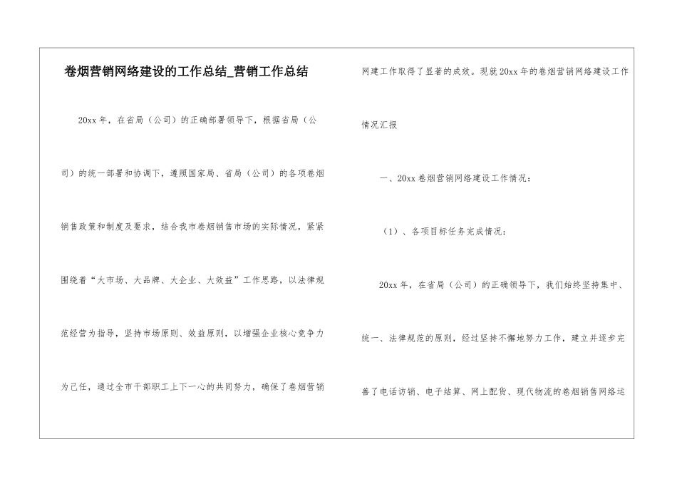 卷烟营销网络建设的工作总结-营销工作总结_第1页