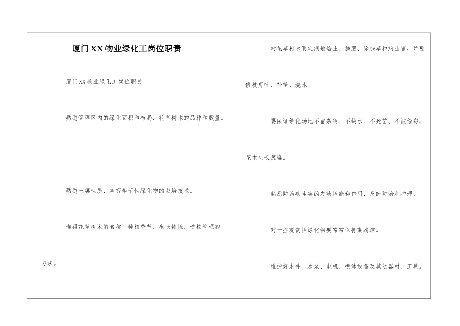 厦门XX物业绿化工岗位职责--_第1页