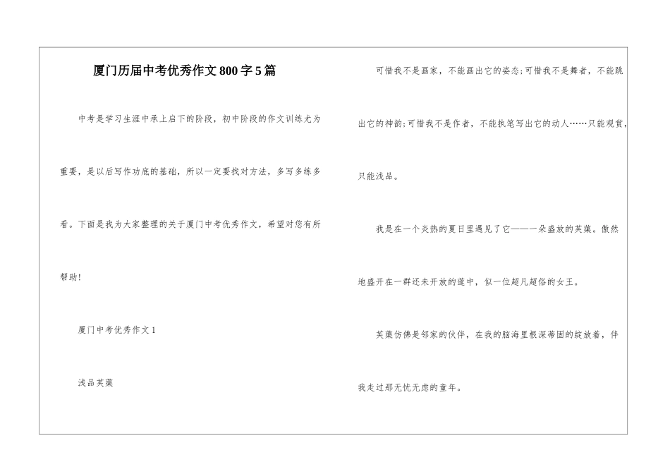 厦门历届中考优秀作文800字5篇_第1页