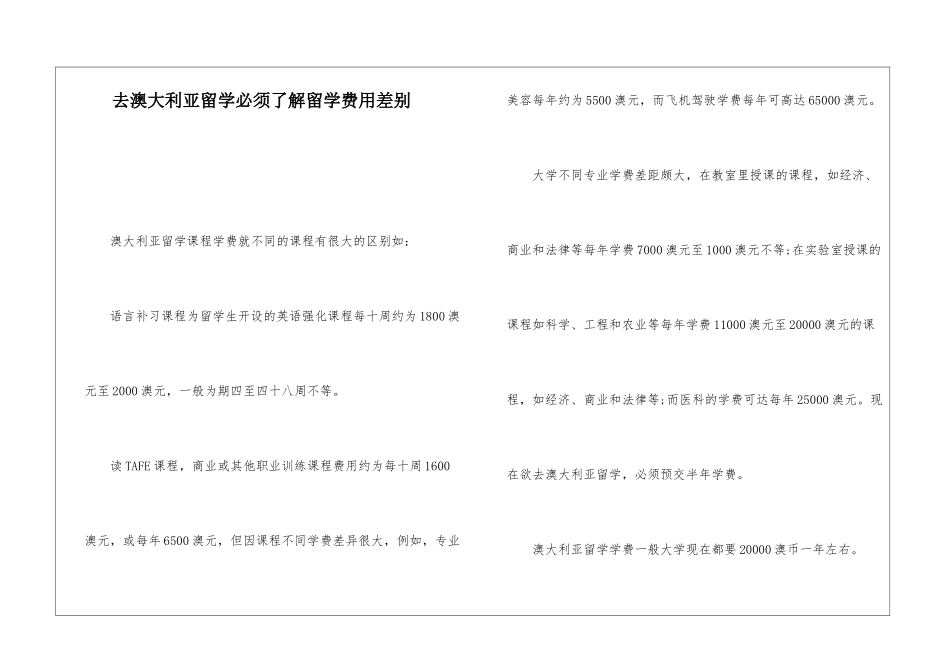 去澳大利亚留学必须了解留学费用差别_第1页