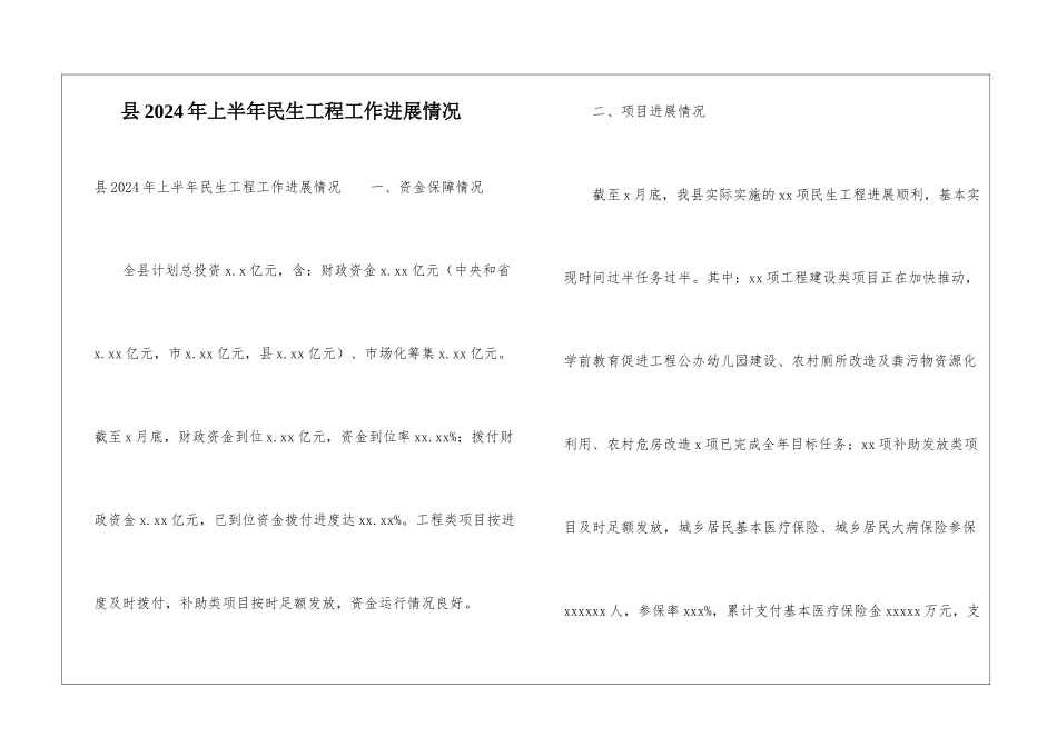 县2024年上半年民生工程工作进展情况_第1页