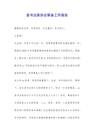 县书法家协会筹备工作报告-