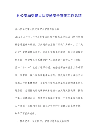 县公安局交警大队交通安全宣传工作总结-