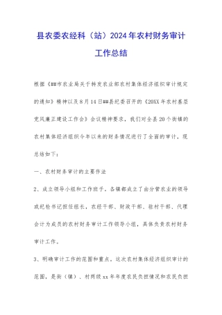 县农委农经科2024年农村财务审计工作总结-