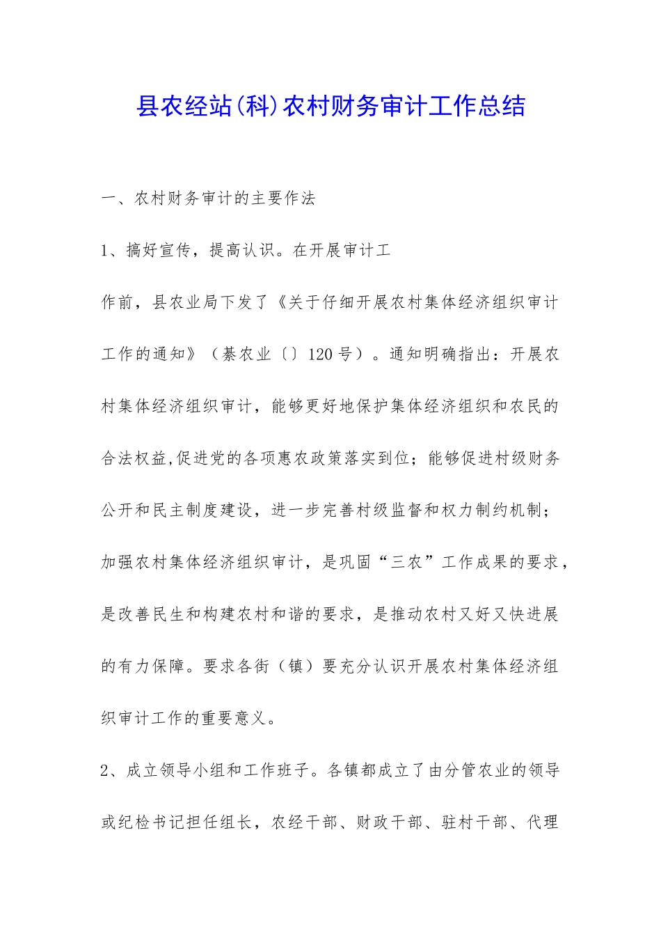 县农经站农村财务审计工作总结-_第1页