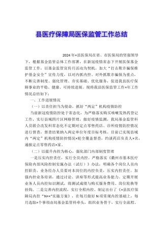 县医疗保障局医保监管工作总结