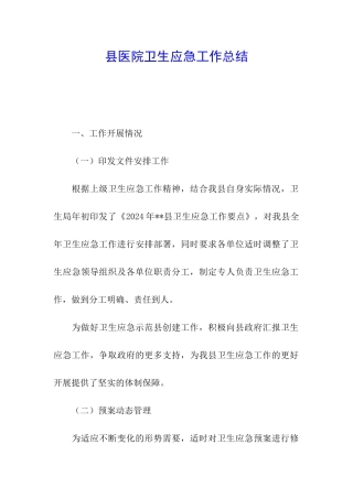 县医院卫生应急工作总结