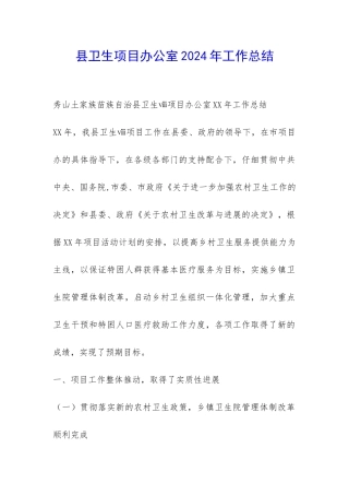 县卫生项目办公室2024年工作总结-