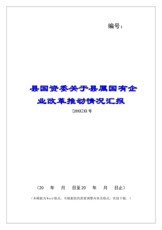 县国资委关于县属国有企业改革推进情况汇报
