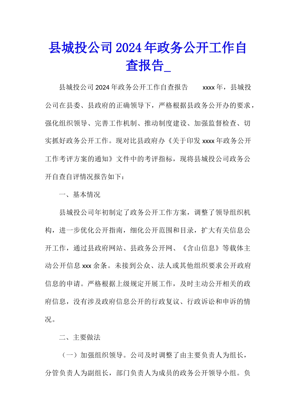 县城投公司2024年政务公开工作自查报告_第1页