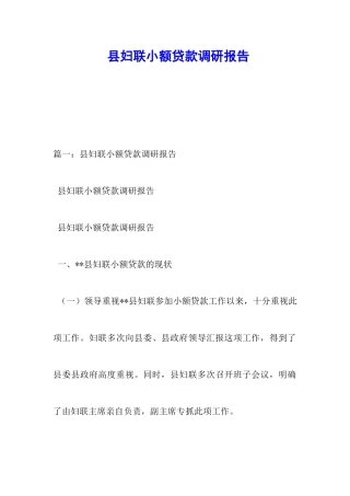县妇联小额贷款调研报告
