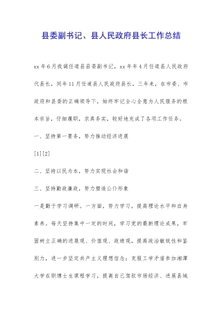县委副书记、县人民政府县长工作总结-