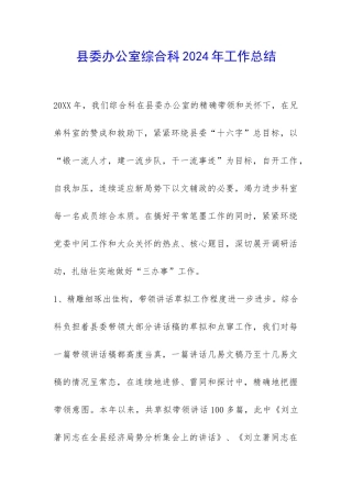 县委办公室综合科2024年工作总结-