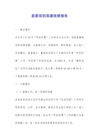 县委双创双建视察报告-