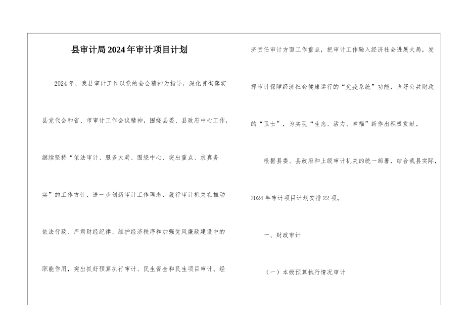 县审计局2024年审计项目计划_第1页