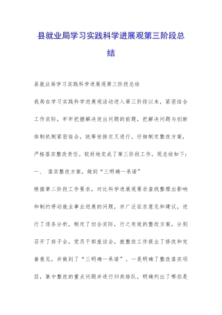 县就业局学习实践科学发展观第三阶段总结-