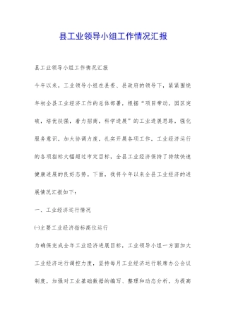 县工业领导小组工作情况汇报-