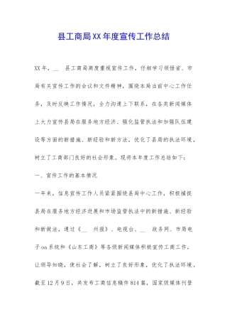 县工商局XX年度宣传工作总结-