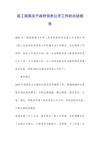 县工商局关于政府信息公开工作的总结报告-
