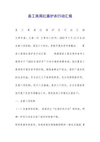县工商局红盾护农行动汇报-