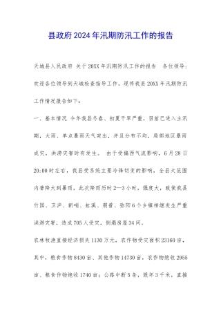 县政府2024年汛期防汛工作的报告-