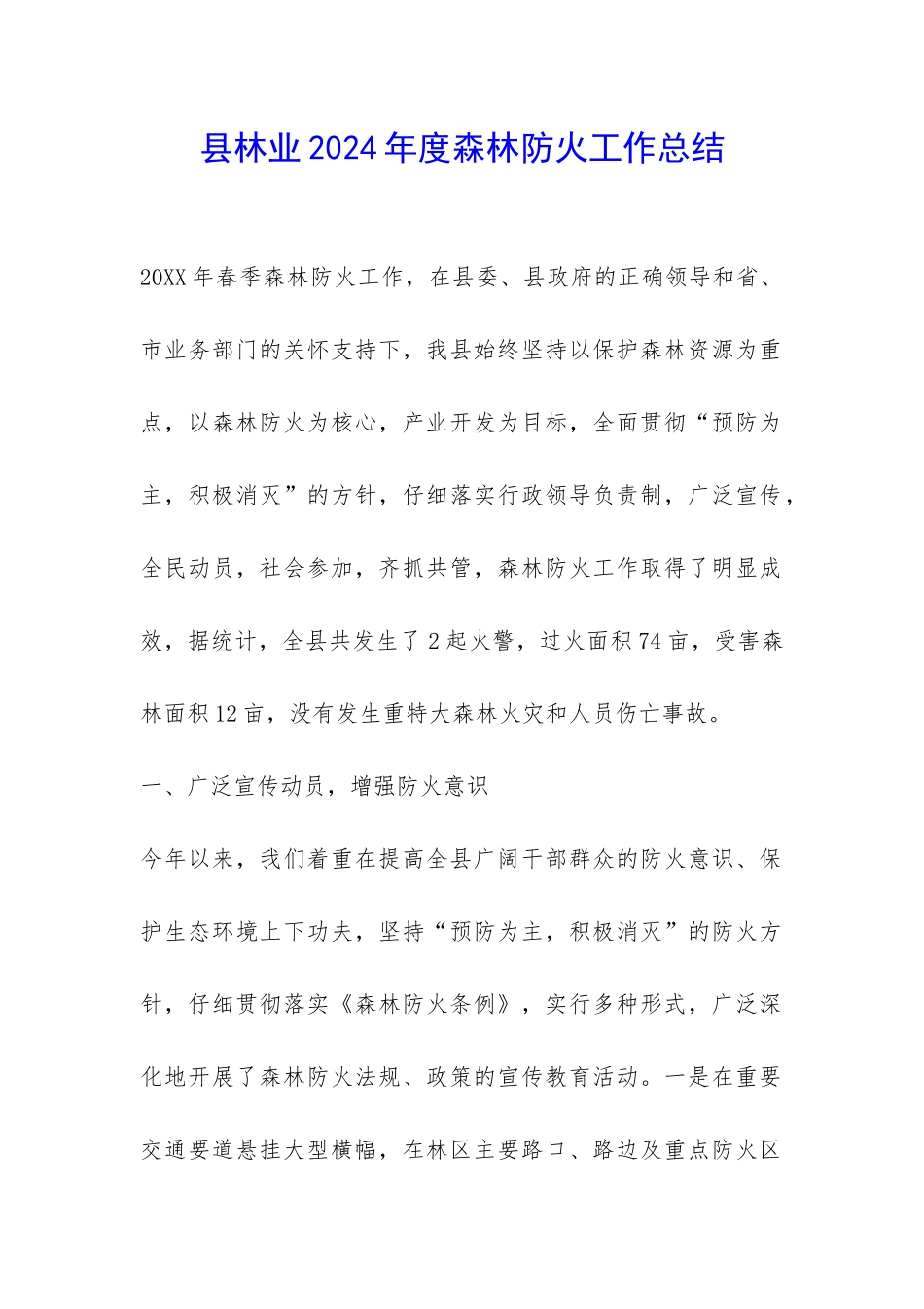 县林业2024年度森林防火工作总结-_第1页