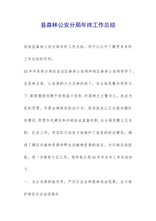 县森林公安分局年终工作总结-